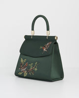 Robin & Mistletoe Green Embroidered Satin Tote