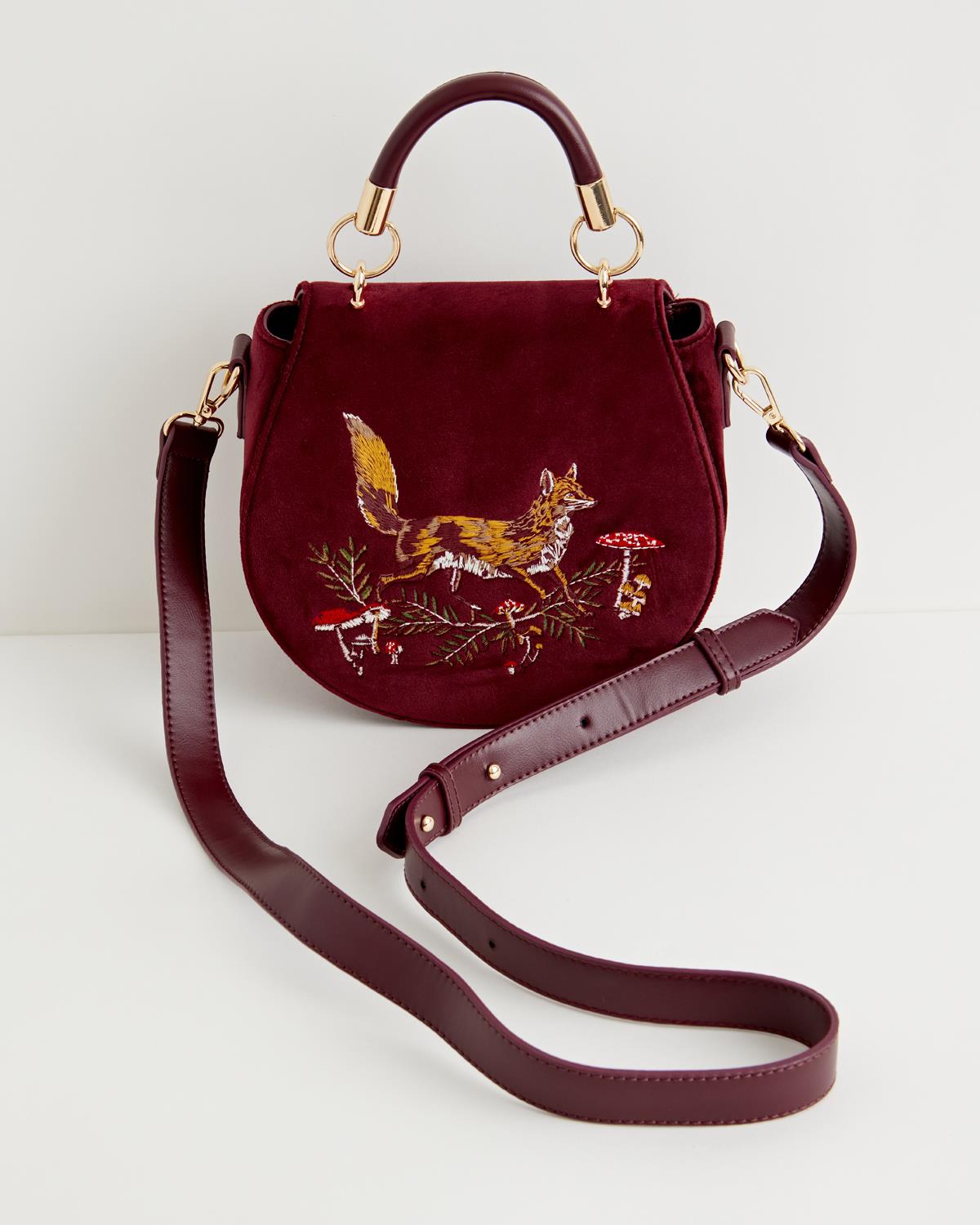 Maroon Velvet Handmade Crossbody Bag, Embellished with Embroidery offers Pattern