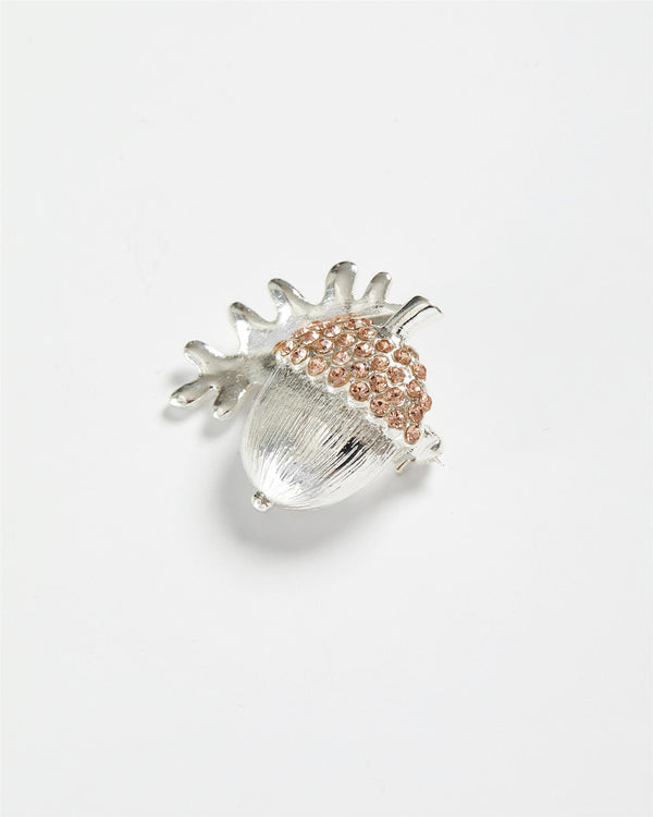 Silver Pave Acorn Brooch