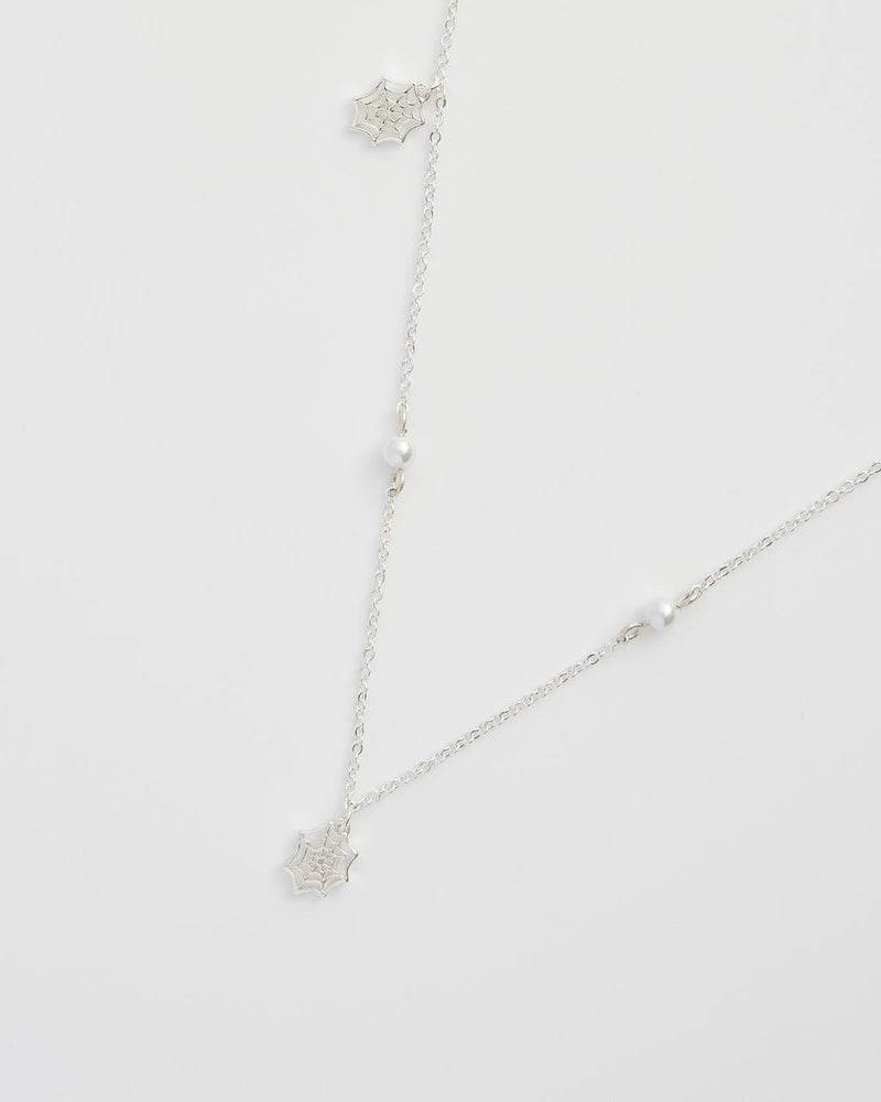 Cobweb & Pearl Necklace Silver