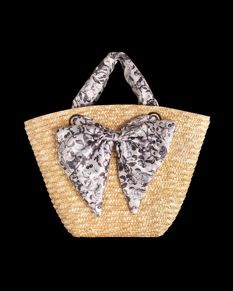 Tree Of Life Monochrome Raffia Basket Bag