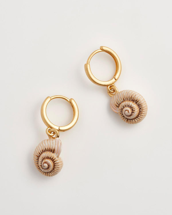Sea Snail Shell Worn Gold Huggie Hoops