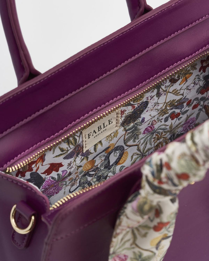 Floral Engravings  Large Plum Tote