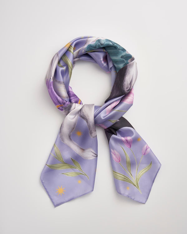 Catherine Rowe Pet Portraits Frenchie Lavender Silk Square Scarf