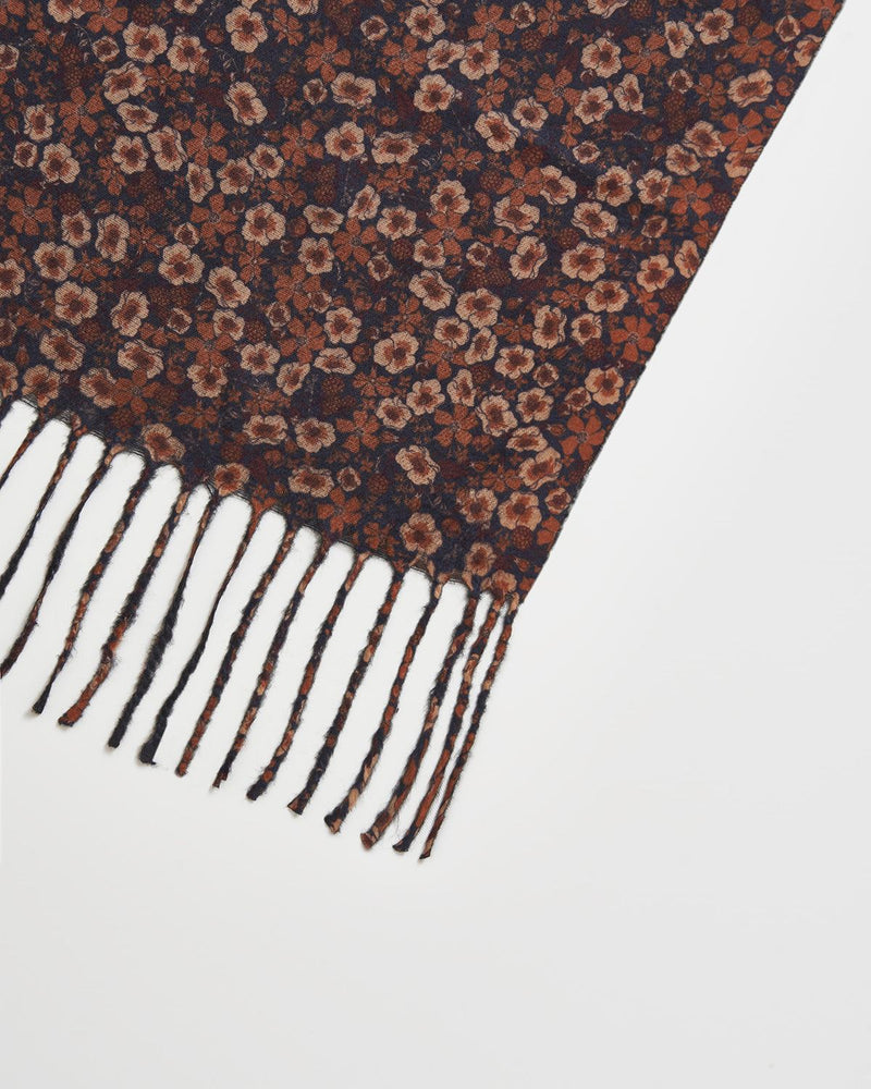 Deco Bloom Brown Ditsy Scarf with Tassels