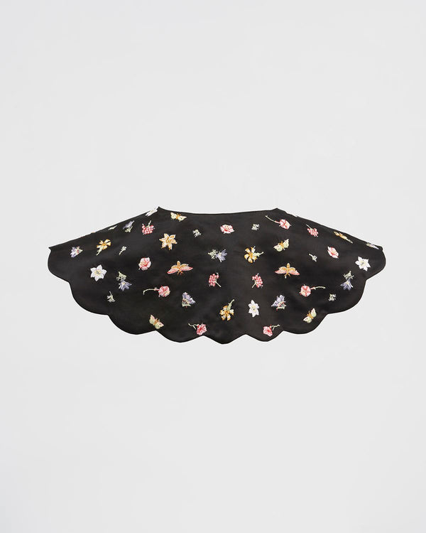 Floral Ditsy Black Satin Embroidered Collar