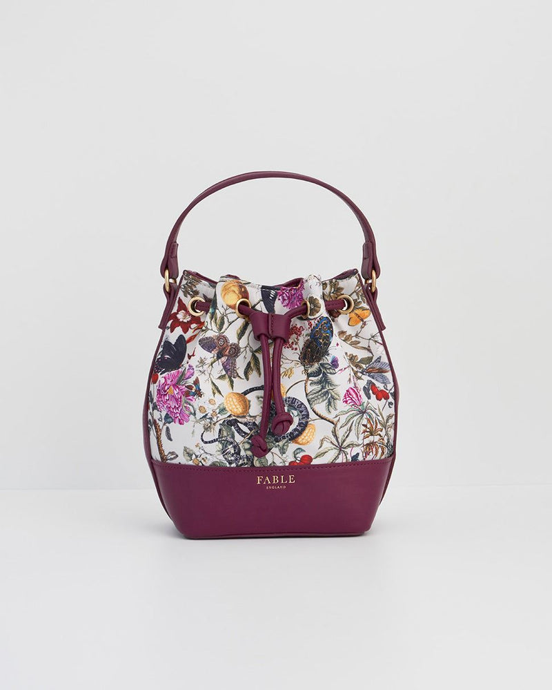 Floral Engravings Plum Bucket Purse