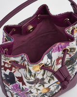 Floral Engravings Plum Bucket Purse