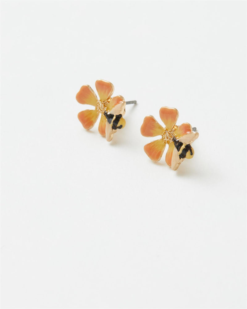 Fable Enamel Flower & Bee Stud Earrings
