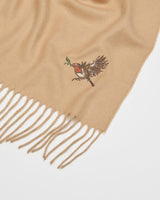 Robin Embroidered Cozy Camel Scarf