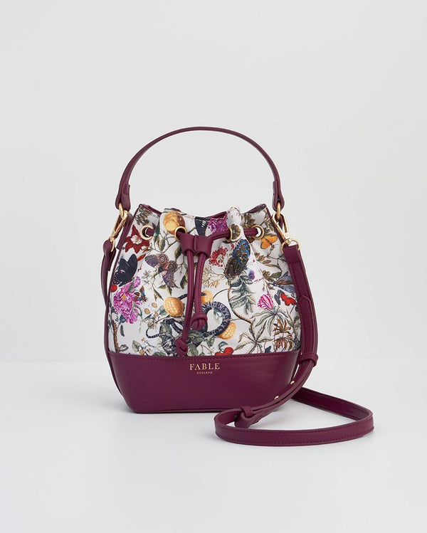 Floral Engravings Plum Bucket Purse