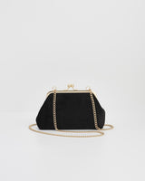 Wolf Garden Ditsy Embroidered Black Velvet Clutch