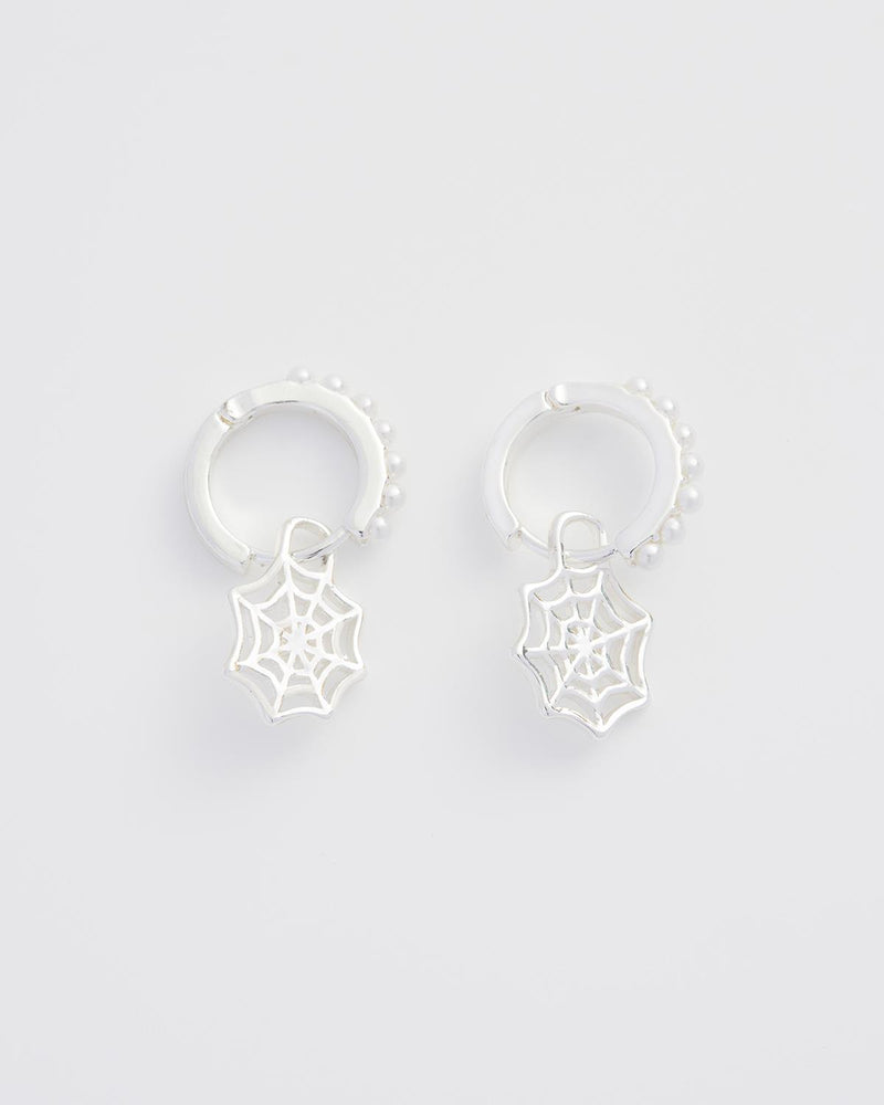 Cobweb Huggie Silver Earrings