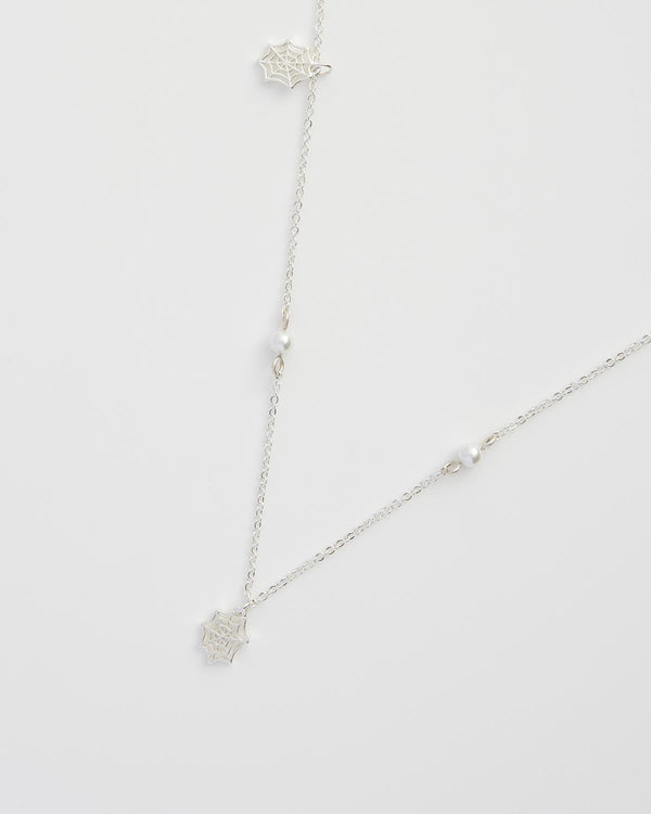 Cobweb & Pearl Silver Necklace