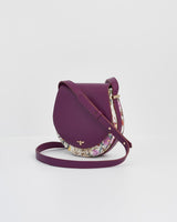 Floral Engravings Plum Saddle Purse