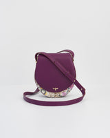 Floral Engravings Plum Saddle Purse