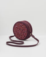 Magical Mushroom Embroidered Burgundy Velvet Circle Purse