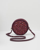 Magical Mushroom Embroidered Burgundy Velvet Circle Purse