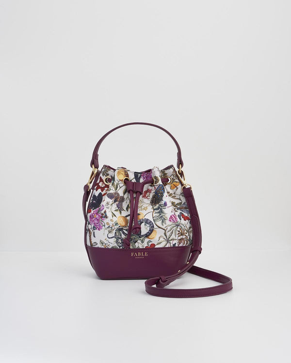 Floral Engravings Plum Bucket Purse