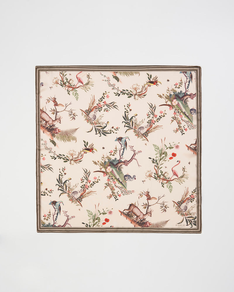 Toile de Jouy Olive Green Square Scarf