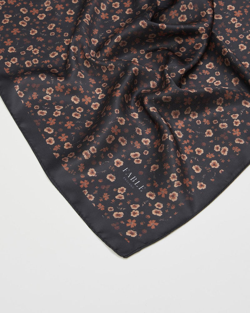 Deco Blooms Silky Lightweight Black Scarf