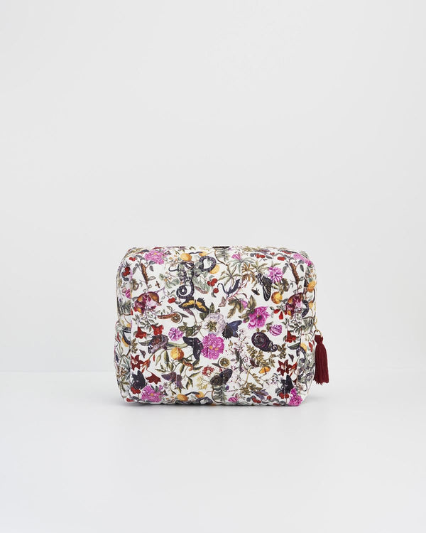 Floral Engravings Velvet Printed Large Cosmetic Bag