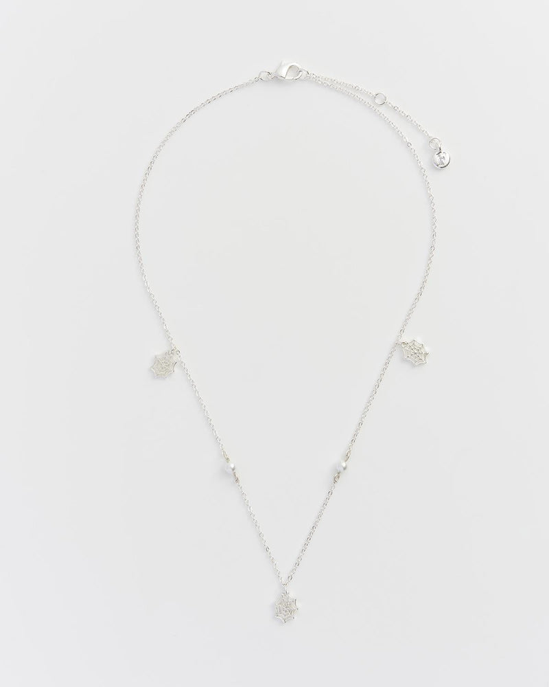 Cobweb & Pearl Necklace Silver