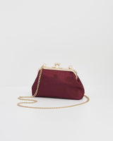 Victoriana Burgundy Embroidered Satin Clutch