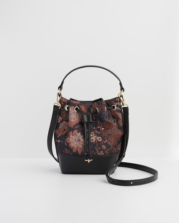 Deco Blooms Black Bucket Purse