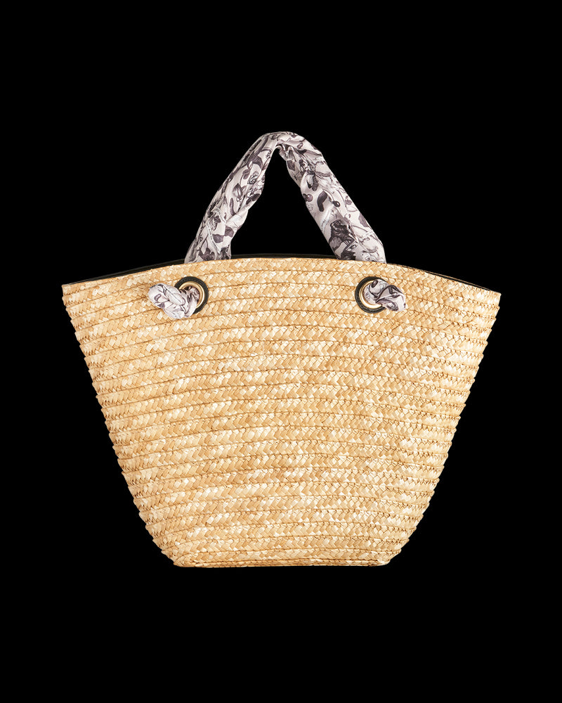 Tree Of Life Monochrome Raffia Basket Bag