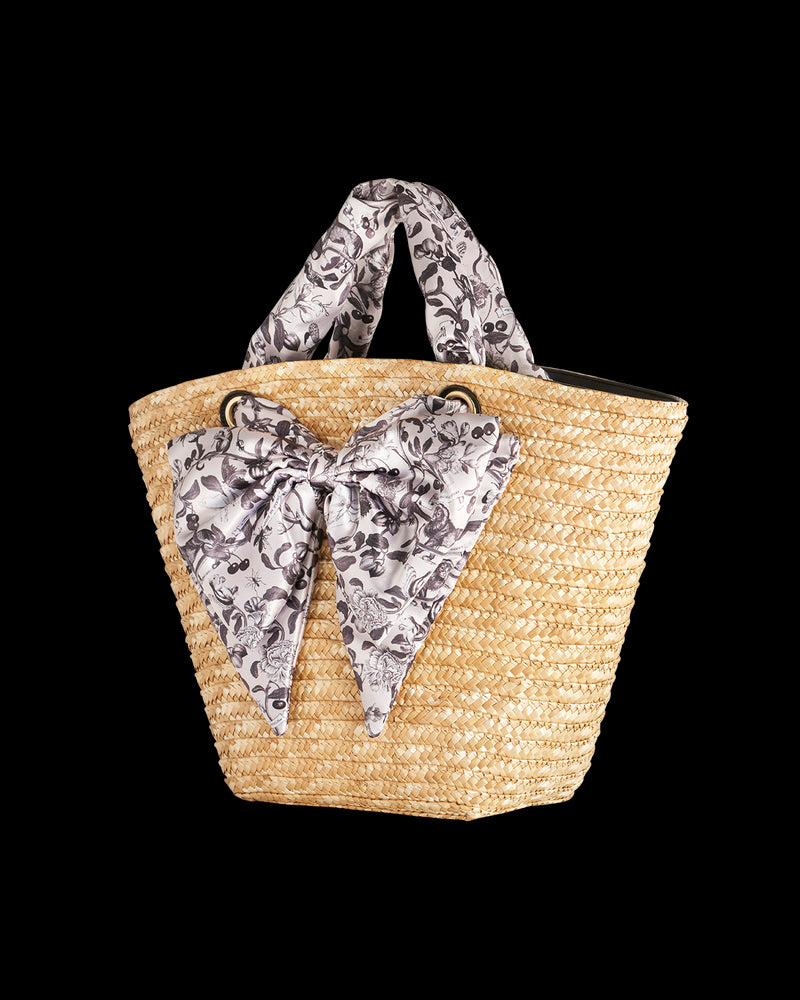 Tree Of Life Monochrome Raffia Basket Bag