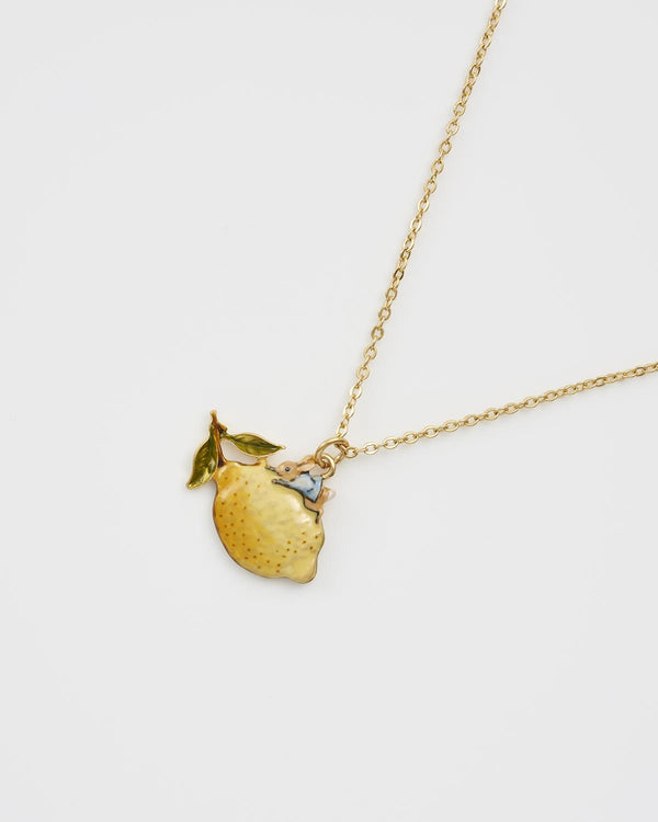 Peter Rabbit on lemon on gold plated chain.