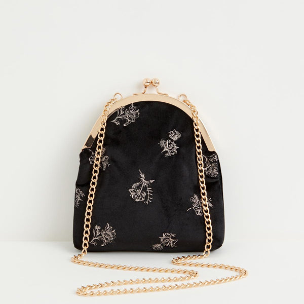 Black with Gold Fabric Glam Bag Purse with Very Ornate Hand Embroidery and  Beading (Artisan Design) - Fringe, Flowers and Frills