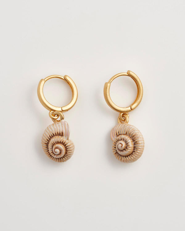 Sea Snail Shell Worn Gold Huggie Hoops