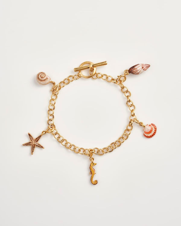 Hand Painted Shell Worn Gold Charm Bracelet