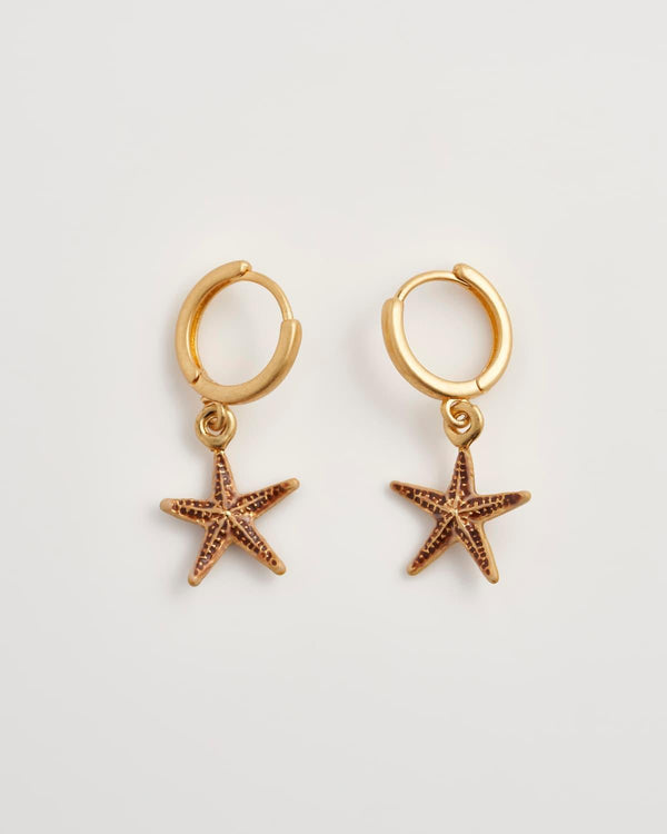 Starfish Worn Gold Huggie Hoops