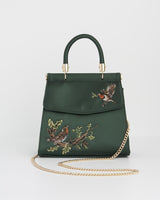 Robin & Mistletoe Green Embroidered Satin Tote