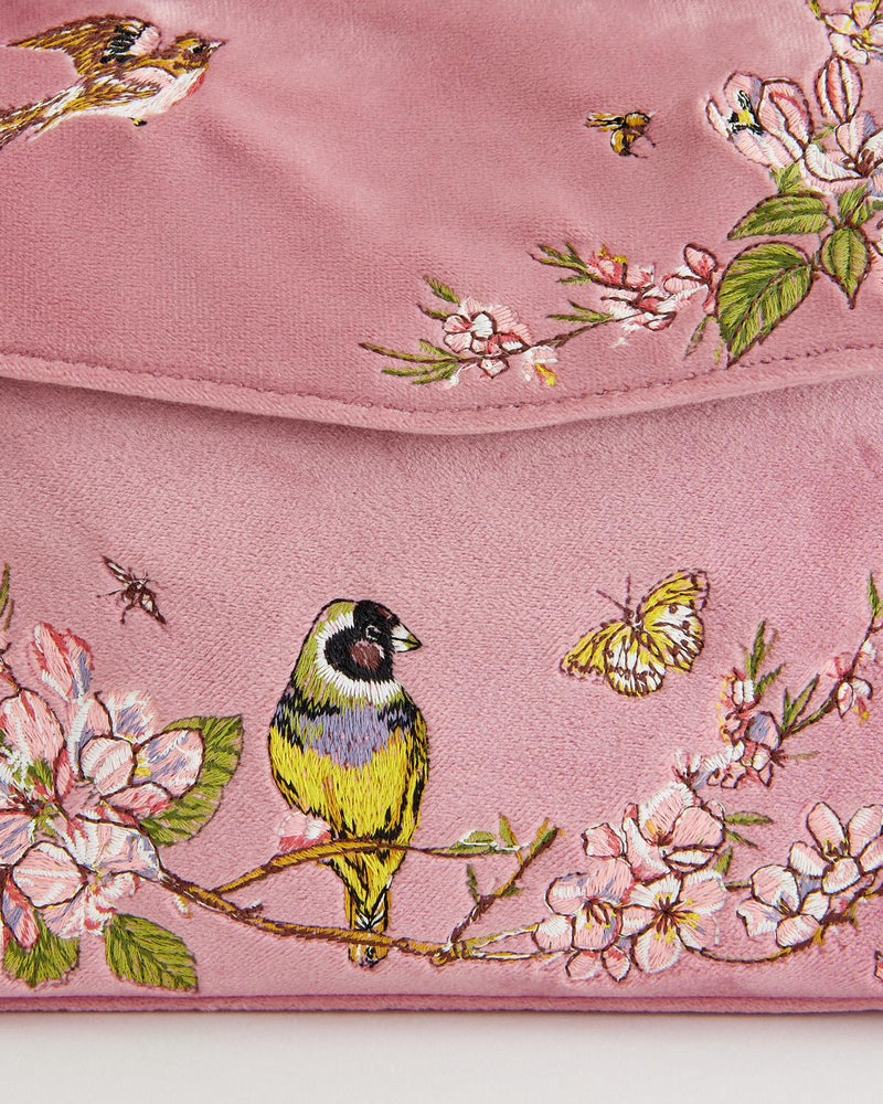 Morning Song Bird Embroidered Mini Pink Tote