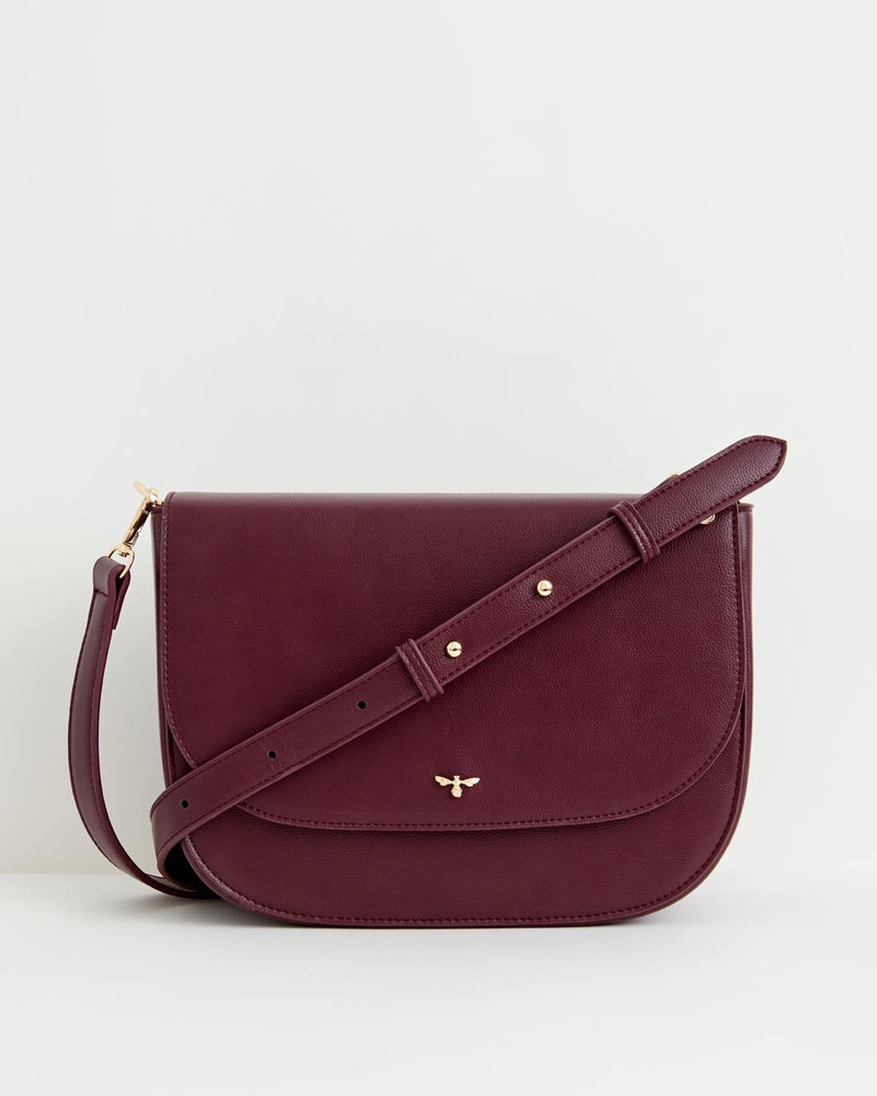 Nina Messenger Handbag Burgundy Vegan Leather by Fable England US