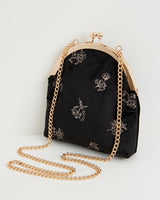 Fable England US Handbag Victoriana Embroidered Bag Black Velvet