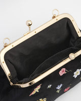 Wolf Garden Ditsy Embroidered Black Velvet Clutch