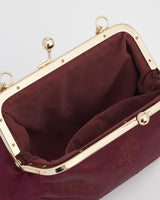 Victoriana Burgundy Embroidered Satin Clutch