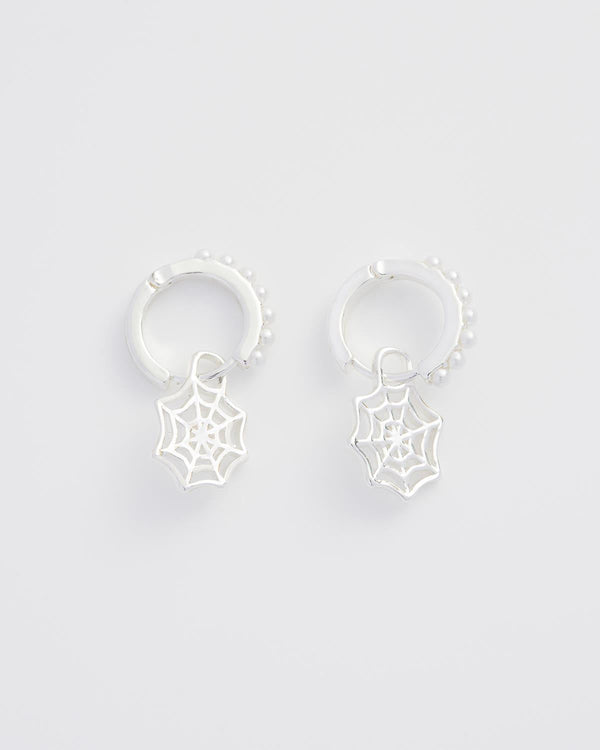 Cobweb Huggie Earrings Silver