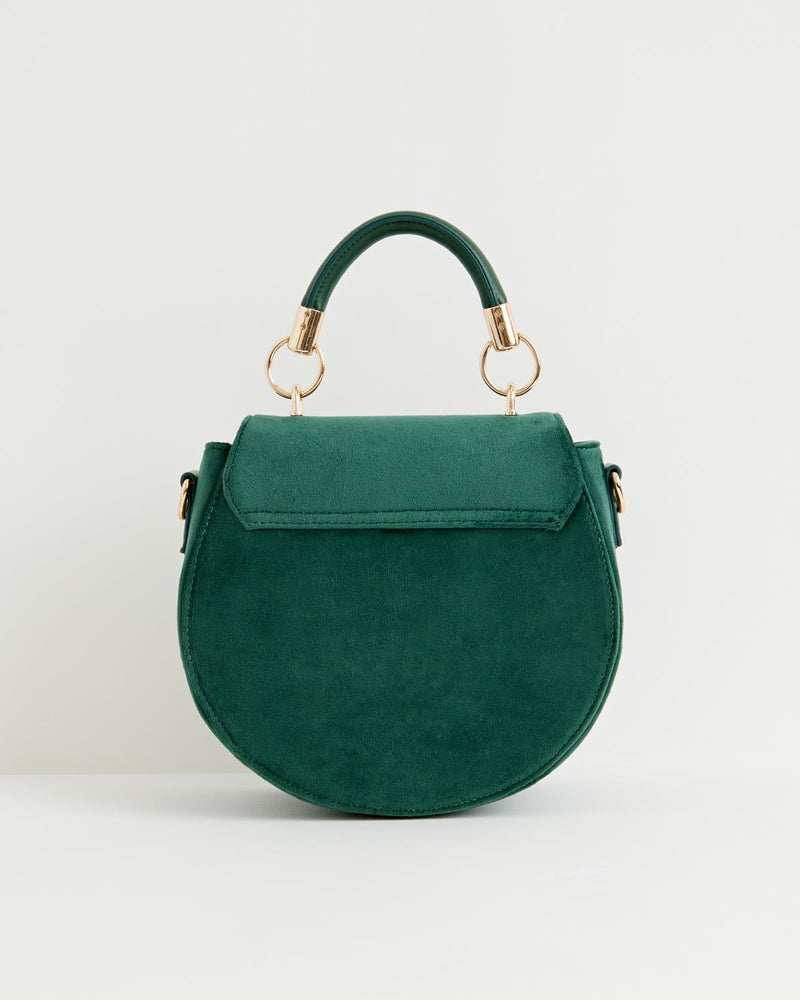 Robin Love Velvet Embroidered Saddle Bag - Fern Green