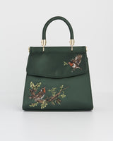 Robin & Mistletoe Green Embroidered Satin Tote