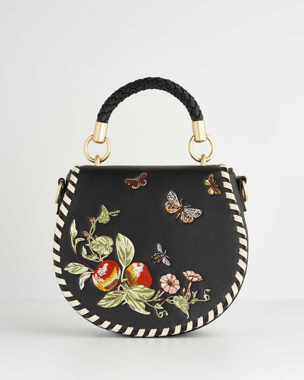 Cameo Apple Leather Saddle Bag - Black