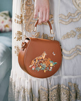 Fox & Pumpkin Tan Embroidered Saddle Purse