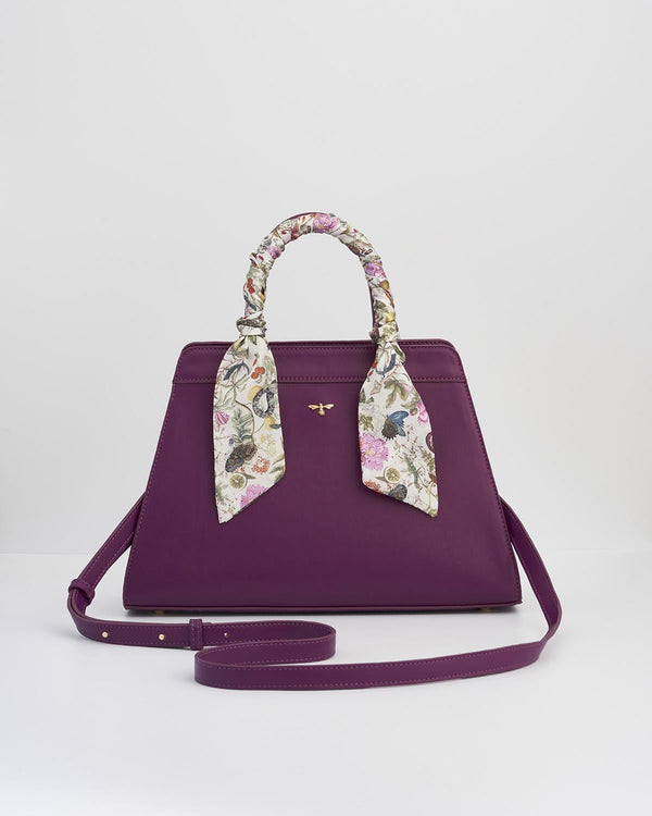 Floral Engravings  Large Plum Tote