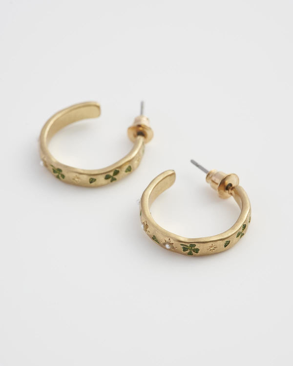 Acorn Leaf & Pearl Hoop Earrings