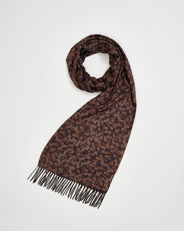 Deco Bloom Brown Ditsy Scarf with Tassels